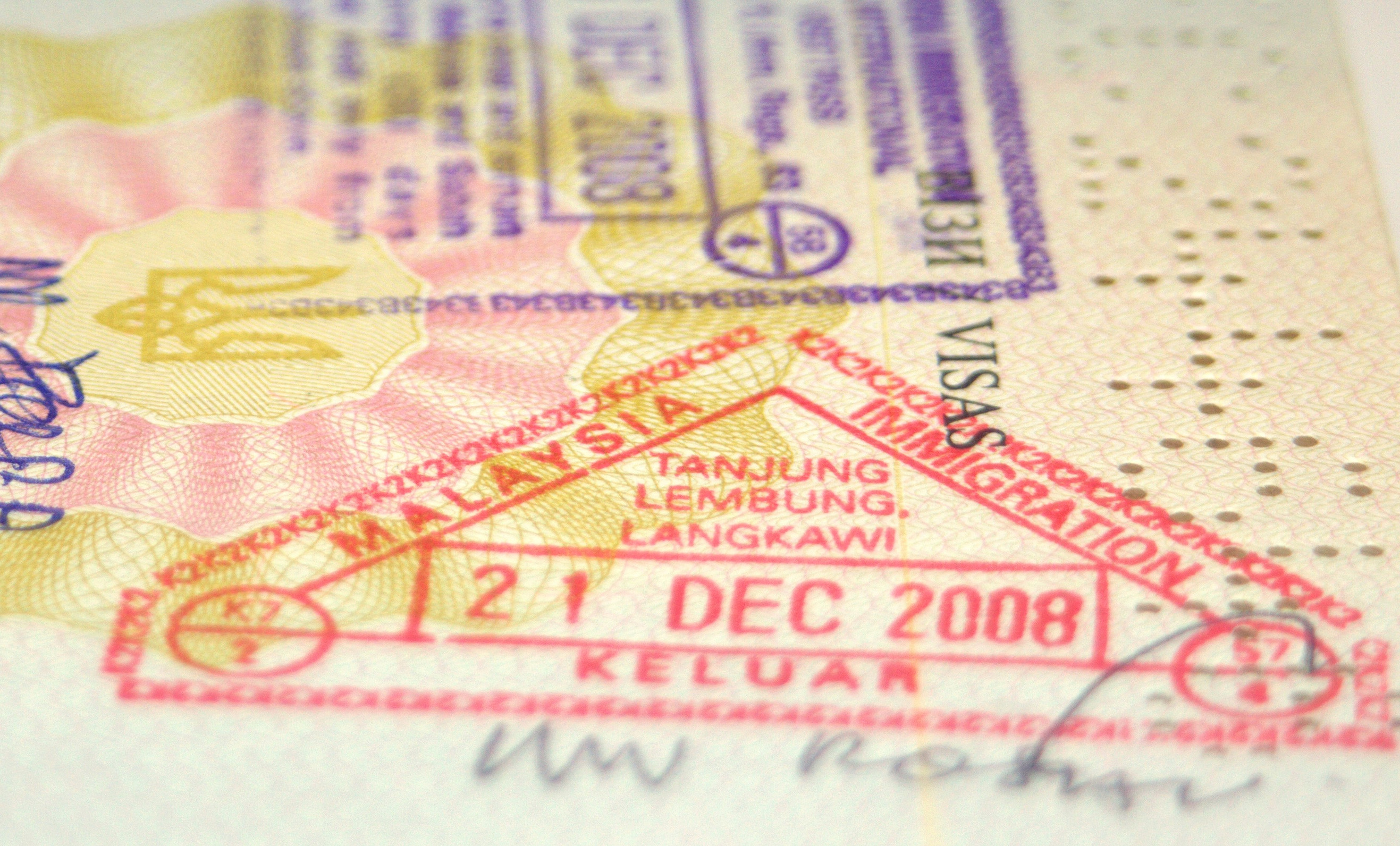 pagina del passaporto con timbro doganale malese pagina del passaporto con timbro doganale malese